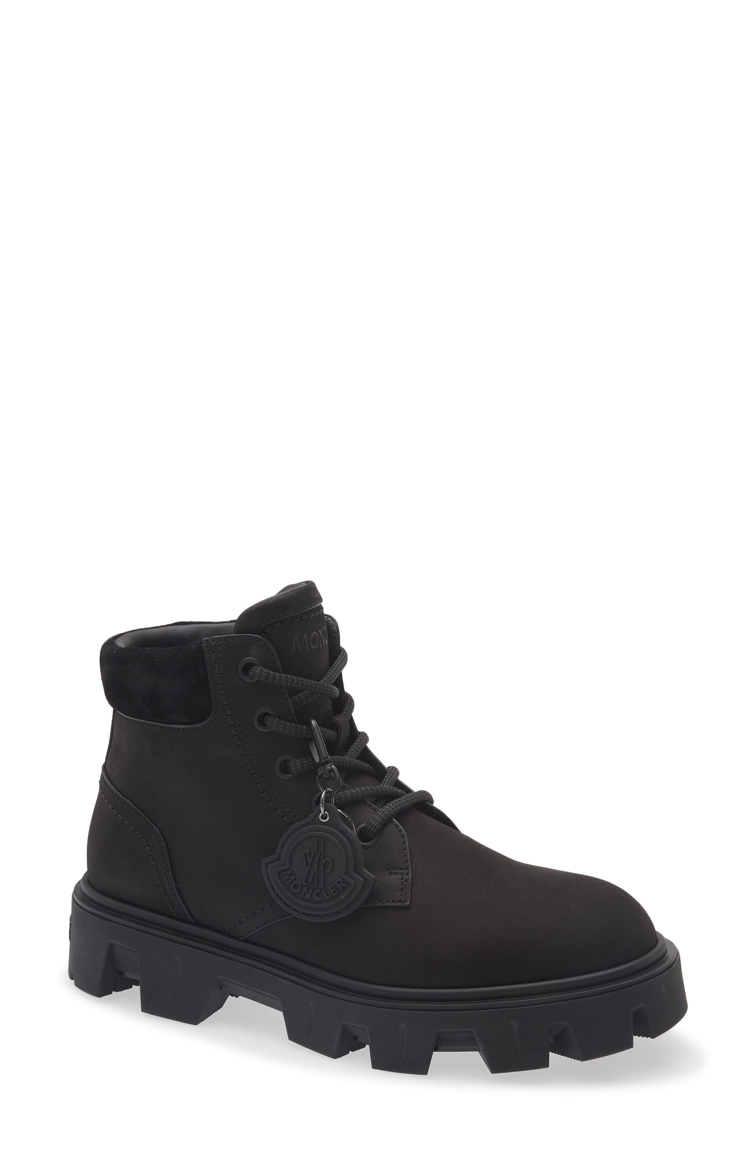 Moncler Peak City Nubuck & Suede Ankle Boot, Main, color, Black