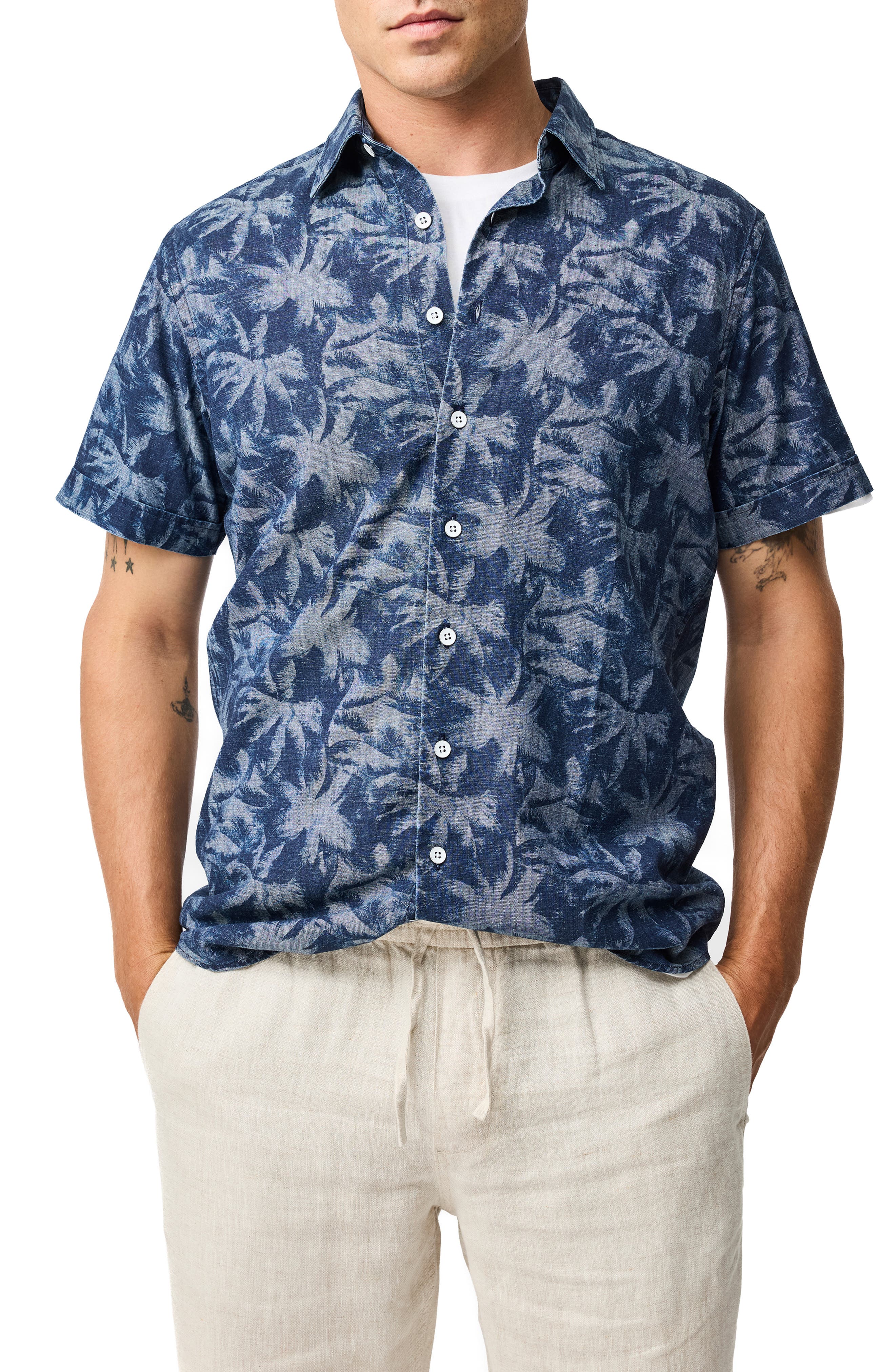 Rodd & Gunn Arthurs Pass Palm Print Short Sleeve Button-Up Shirt