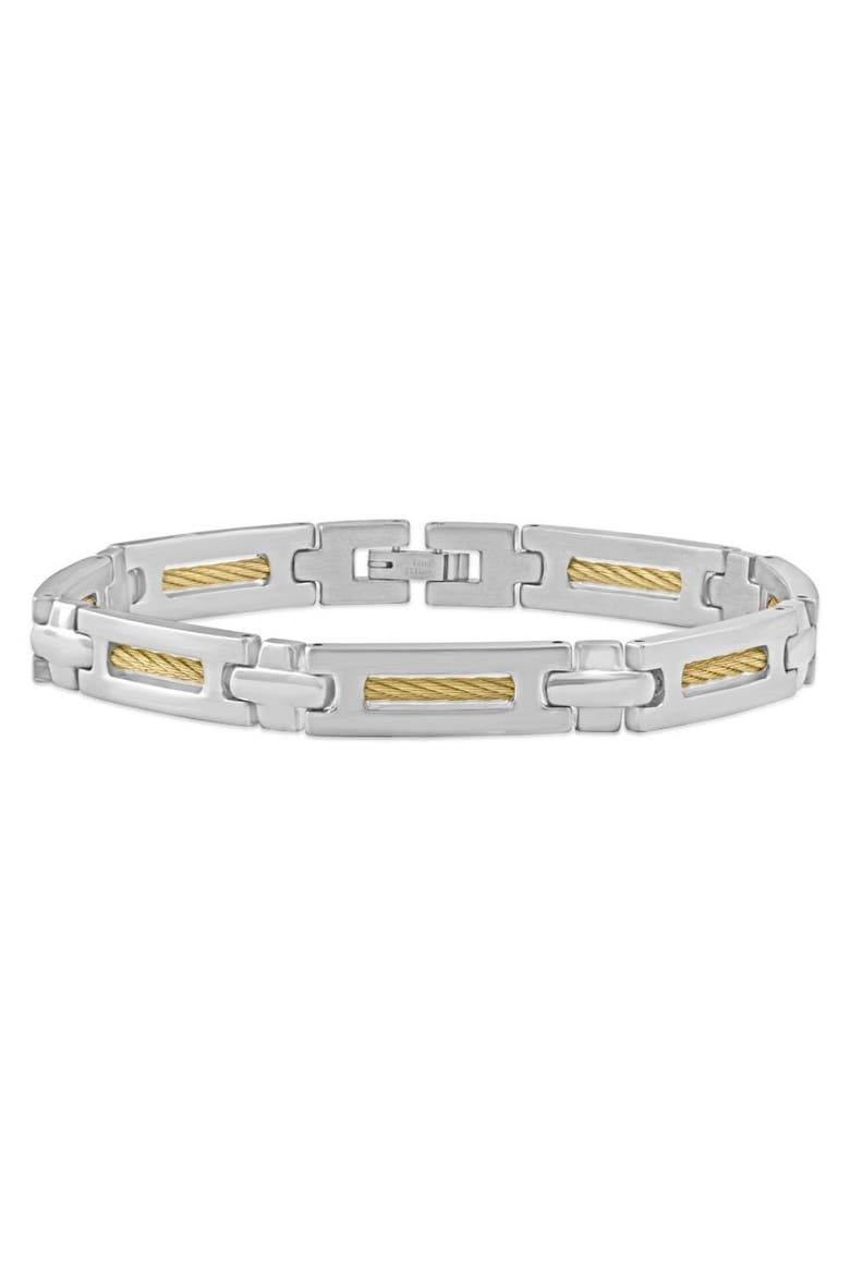 Men's Steel And Dark Gold Wired 7mm Flexible Link 8.5 " Bracelet, Main, color, Stainless Steel