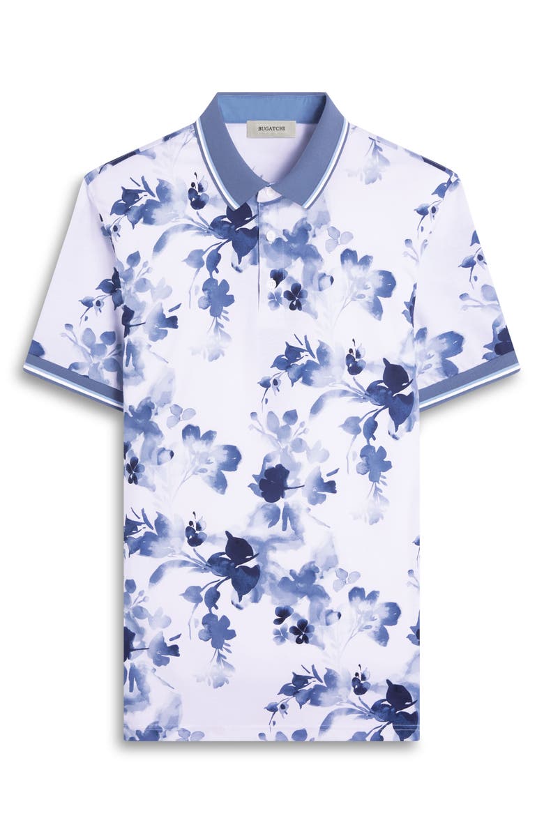 Bugatchi Tipped Floral Pima Cotton Polo, Alternate, color, Steel
