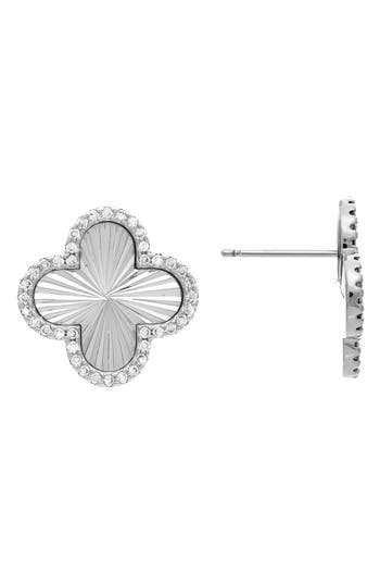 Rivka Friedman Clover Stud Earrings In White Rhodium Clad