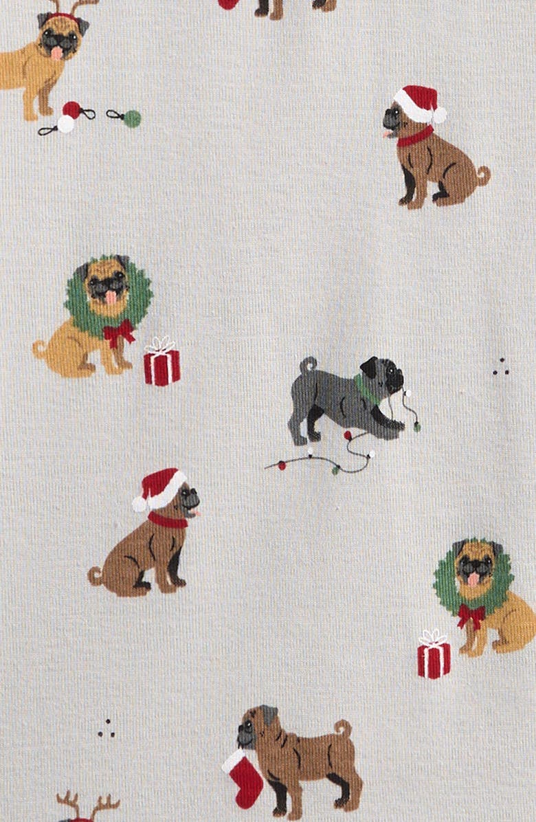 Petit Lem Kids' Holiday Pugs Print Fitted Organic Cotton Two-Piece Pajamas, Alternate, color, Light Grey