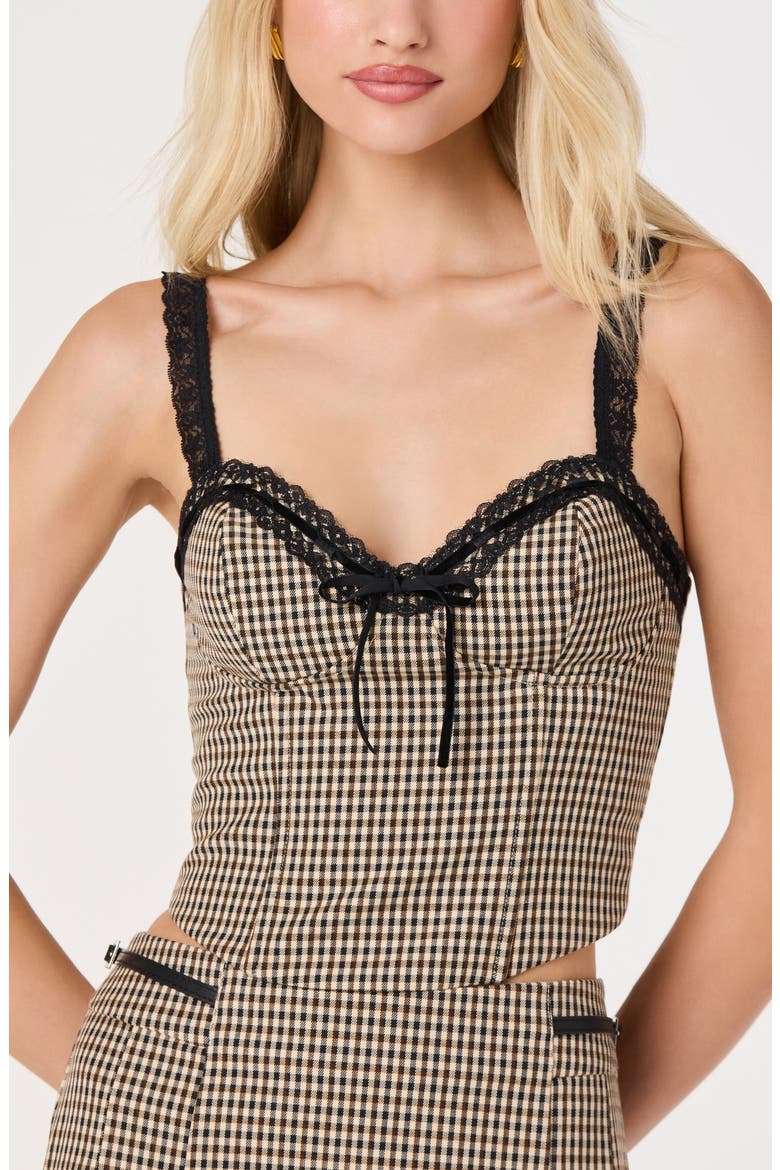 Lace Trim Corset Top, Alternate, color, BROWN BLACK GINGHAM
