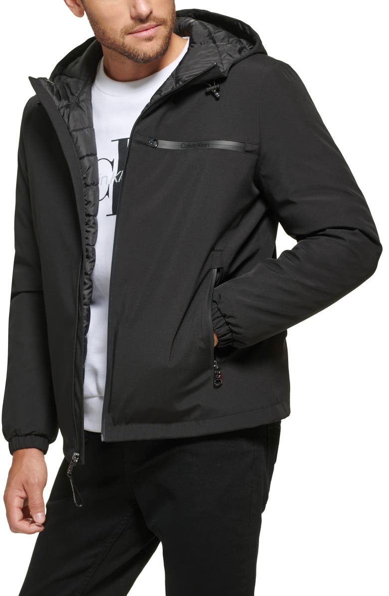 Calvin Klein Water Resistant Hooded Jacket, Main, color, Black