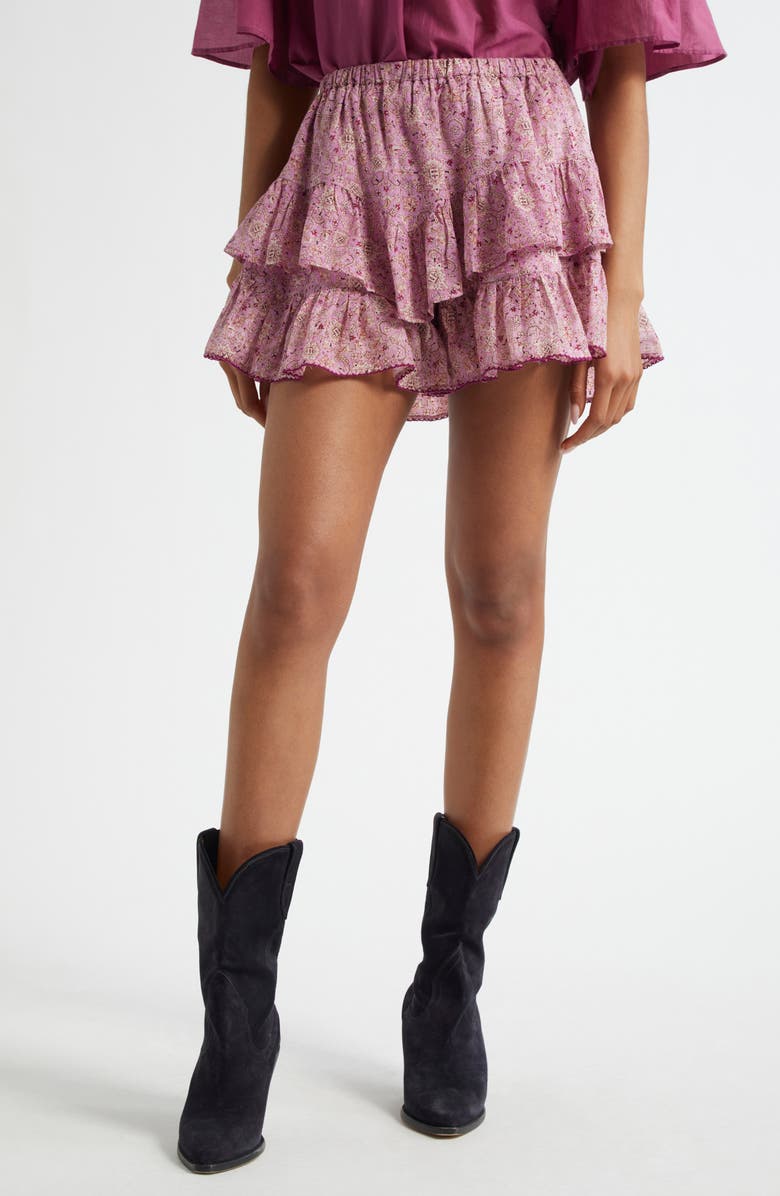 Isabel Marant Étoile Jocadia Ruffle Cotton Miniskort, Main, color, Pink
