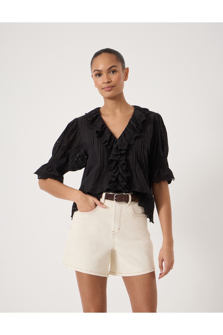 Koa Cotton Broderie Blouse, Main, color, Black