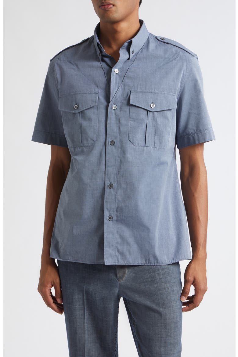 Foldable Short Sleeve Button-Down Shirt, Main, color, BLUE