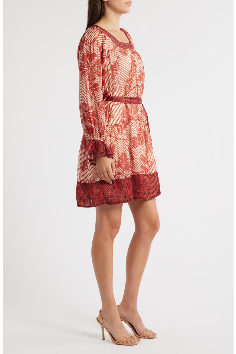 Kiki Tie Belt Long Sleeve Dress, Alternate, color, RED