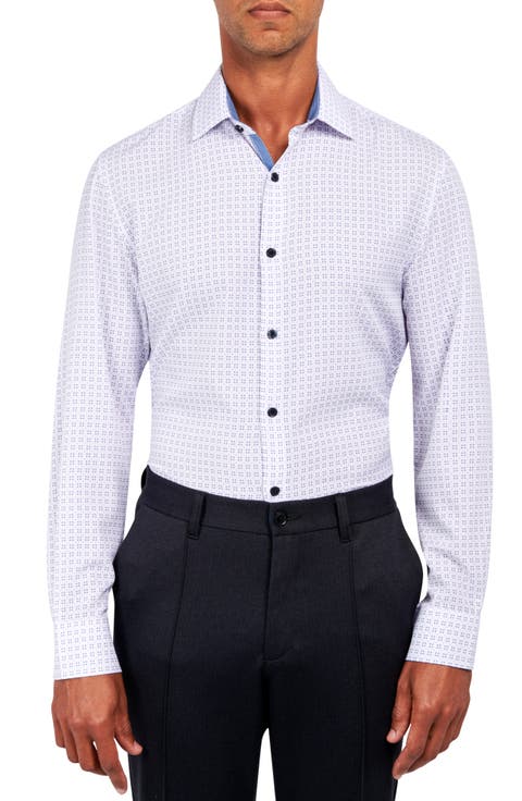 Slim Fit Geometric Dot Performance Stretch Dress Shirt (Regular & Big)