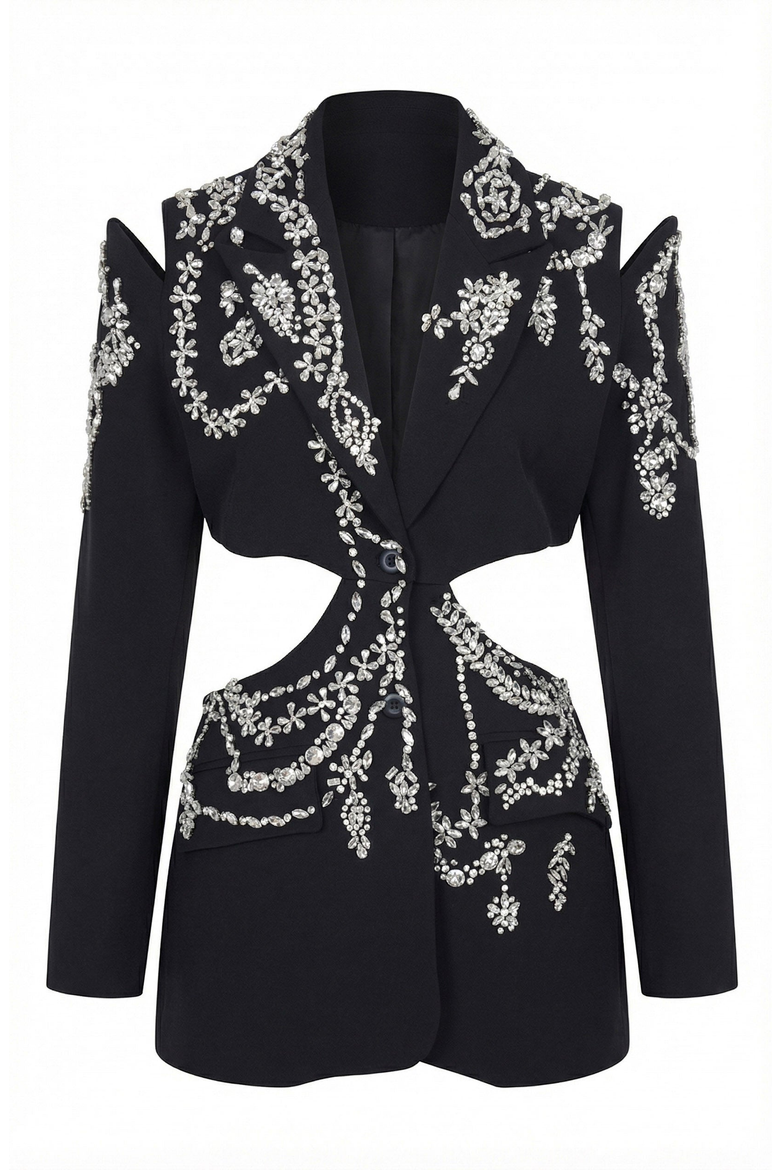 Embellished Cutout Blazer, Alternate, color, Black