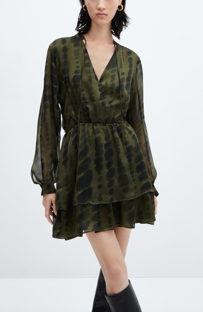 MANGO Tie Dye Long Sleeve Satin Dress, Alternate, color, Khaki Green
