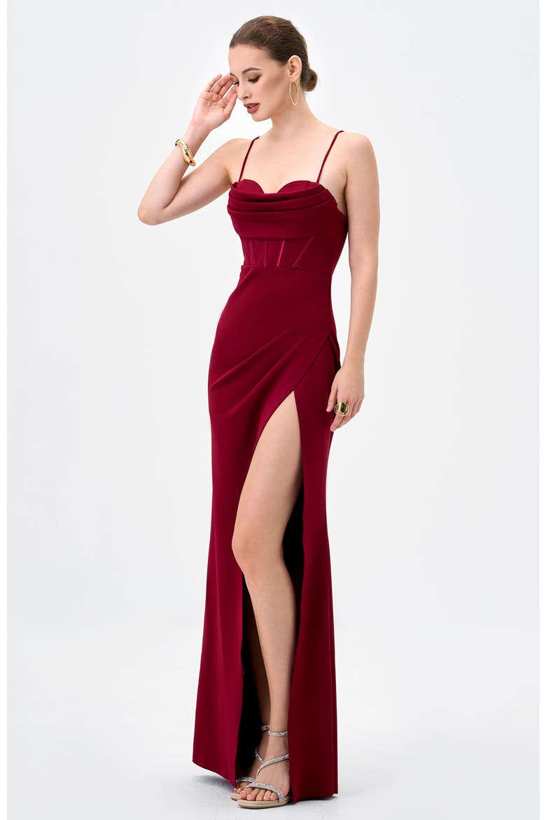 Sloanne High Split Maxi, Alternate, color, DEEP RED