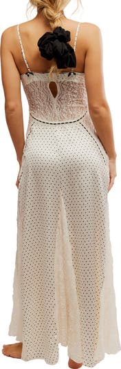 Playing Cupid Satin Crepe & Lace Maxi Slipdress