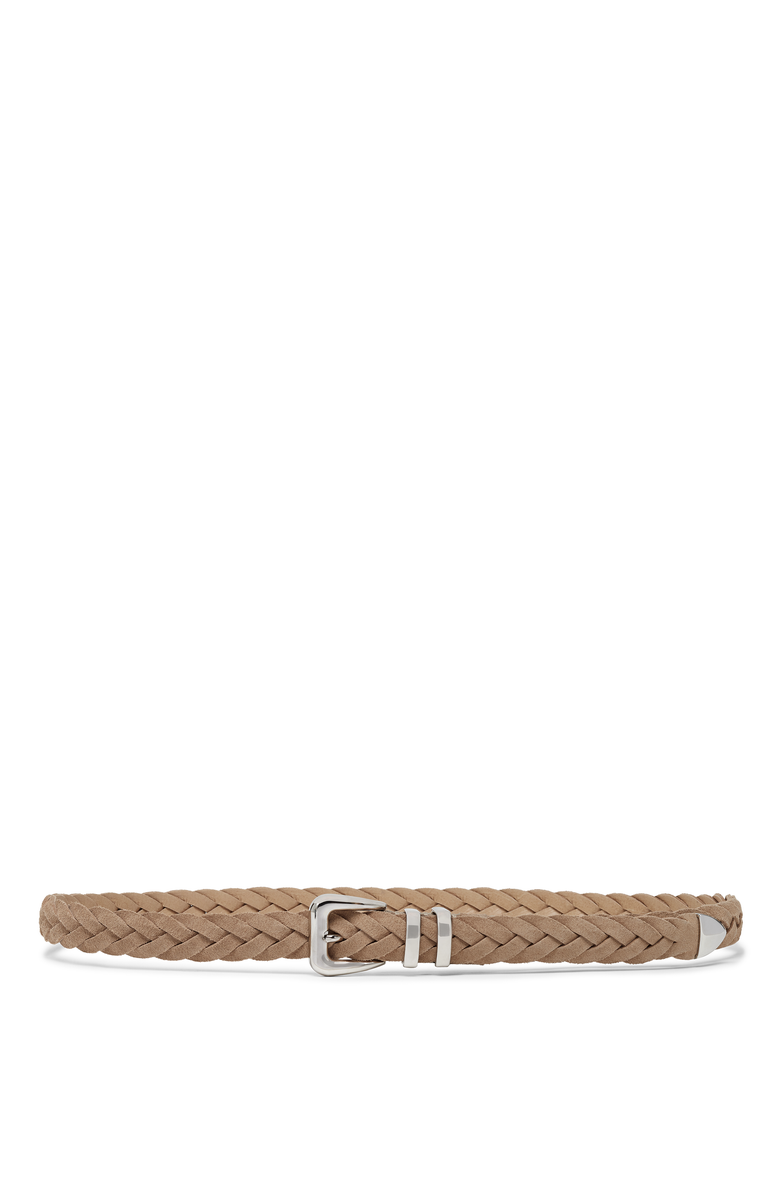 Brunello Cucinelli Reversed calfskin braided belt with tip, Main, color, 