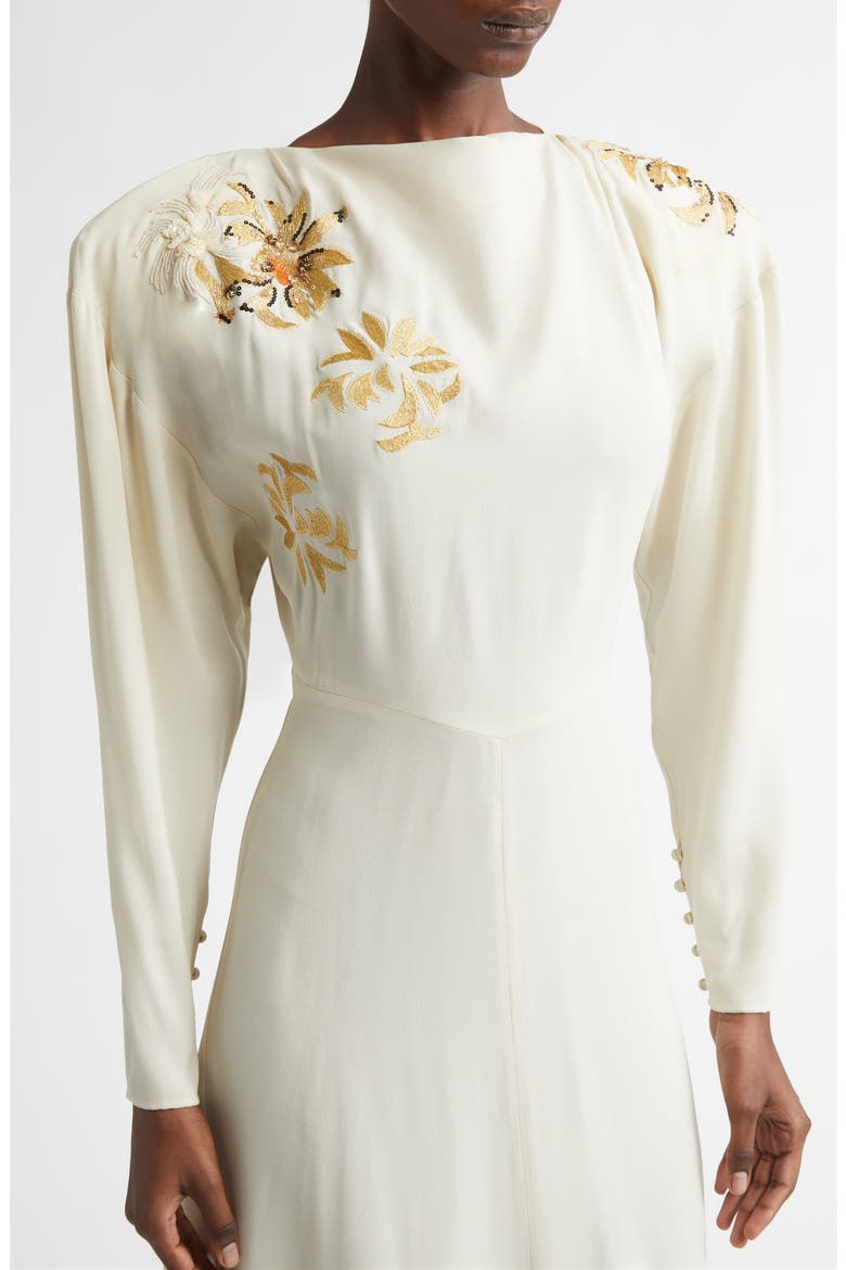 Samsha Long Sleeve Embellished Crepe Maxi Dress, Alternate, color, ECRU