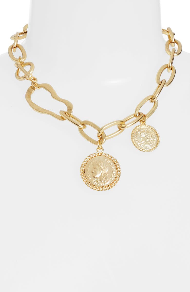 Karine Sultan Coin Drop Necklace, Alternate, color, Gold