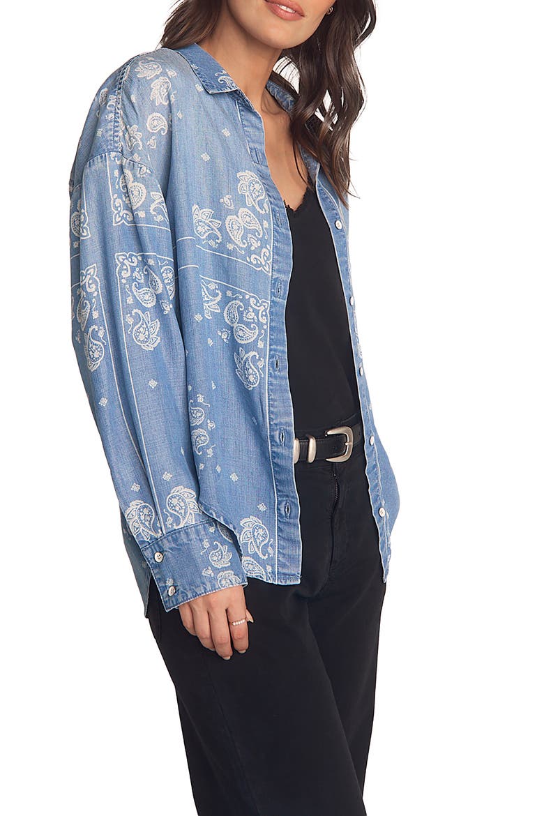 Boyfriend Paisley Oversize Denim Button-Up Shirt, Alternate, color, BANDANA WASH