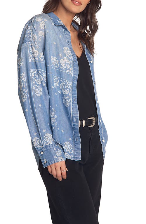 Bella Dahl Boyfriend Paisley Oversize Denim Button-up Shirt In Blue