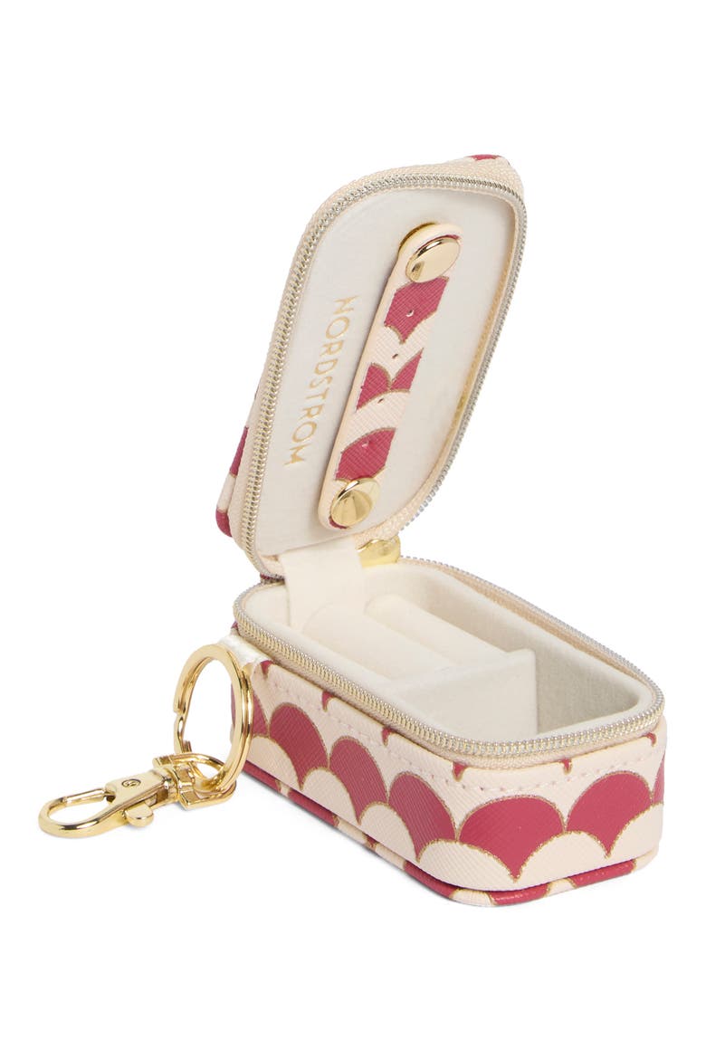 Mini Travel Jewelry Case Key Chain, Alternate, color, BURGUNDY ARCHES