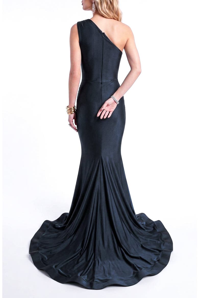 One Shoulder Ruched Mermaid Evening Gown, Alternate, color, Black