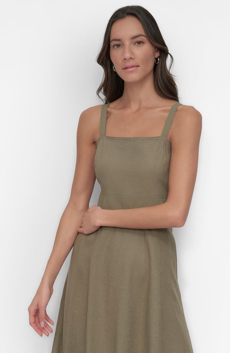 DKNY Paneled Linen Blend Midi Dress, Alternate, color, Utility Green