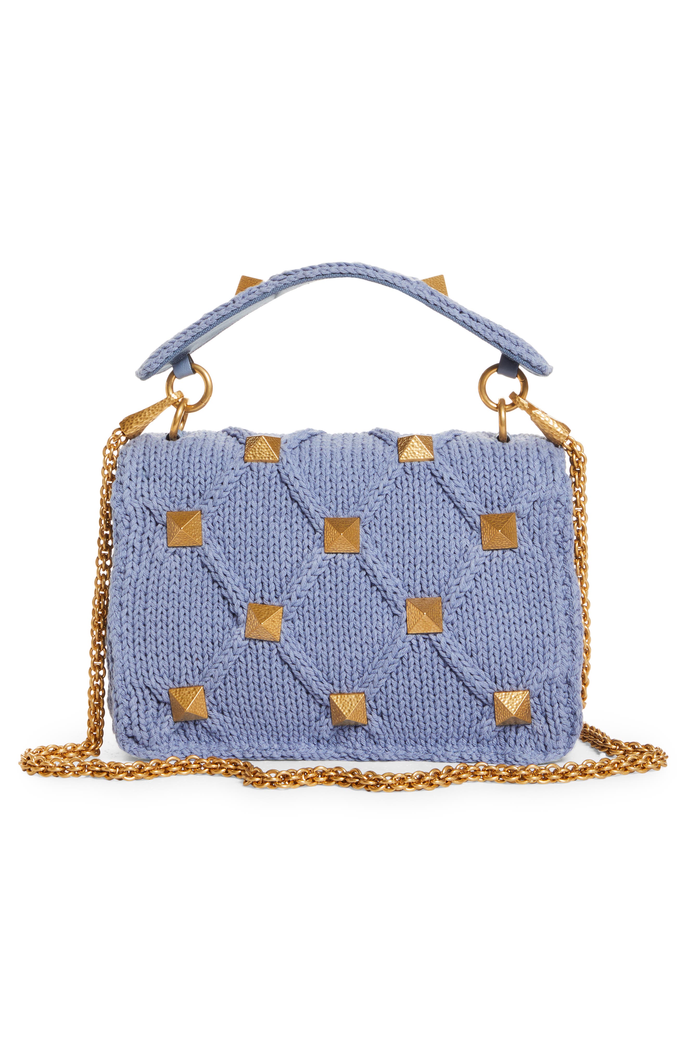Valentino Garavani Roman Stud Knit Cotton Shoulder Bag, Alternate, color, 