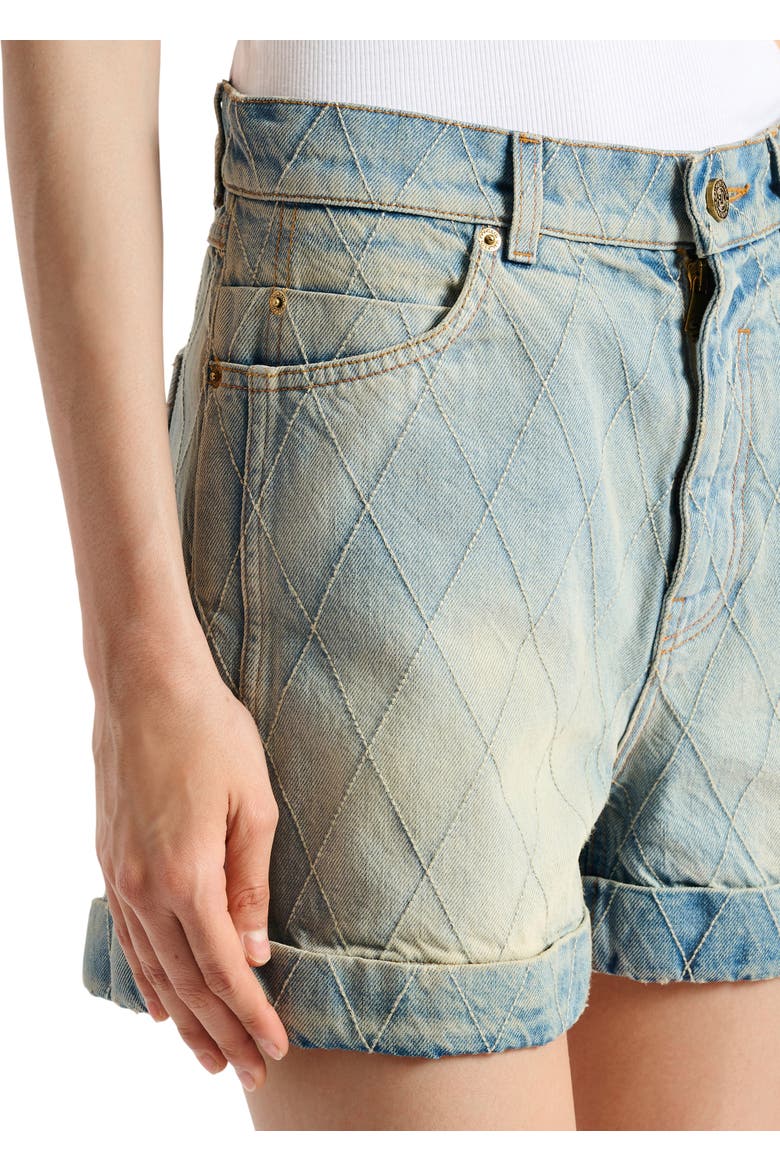 Topstitched denim shorts, Alternate, color, blue