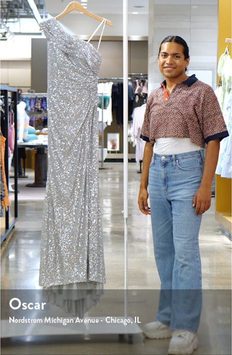 Metallic One-Shoulder Evening Gown, sales video thumbnail