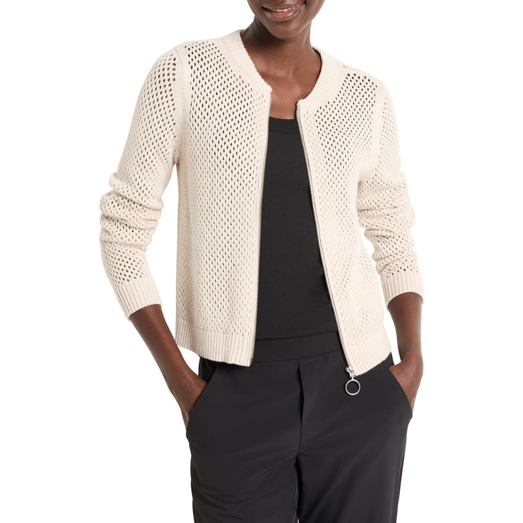 Nz Active By Nic+zoe Open Stitch Zip-up Cardigan In Cobblestone