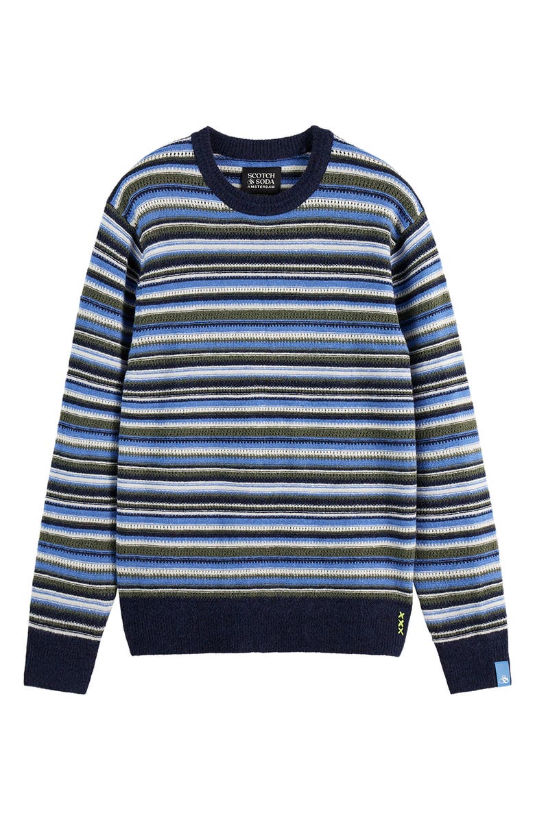 Scotch & Soda Stripe Soft Knit Crewneck Sweater, Alternate, color, Peacoat Multi Stripe