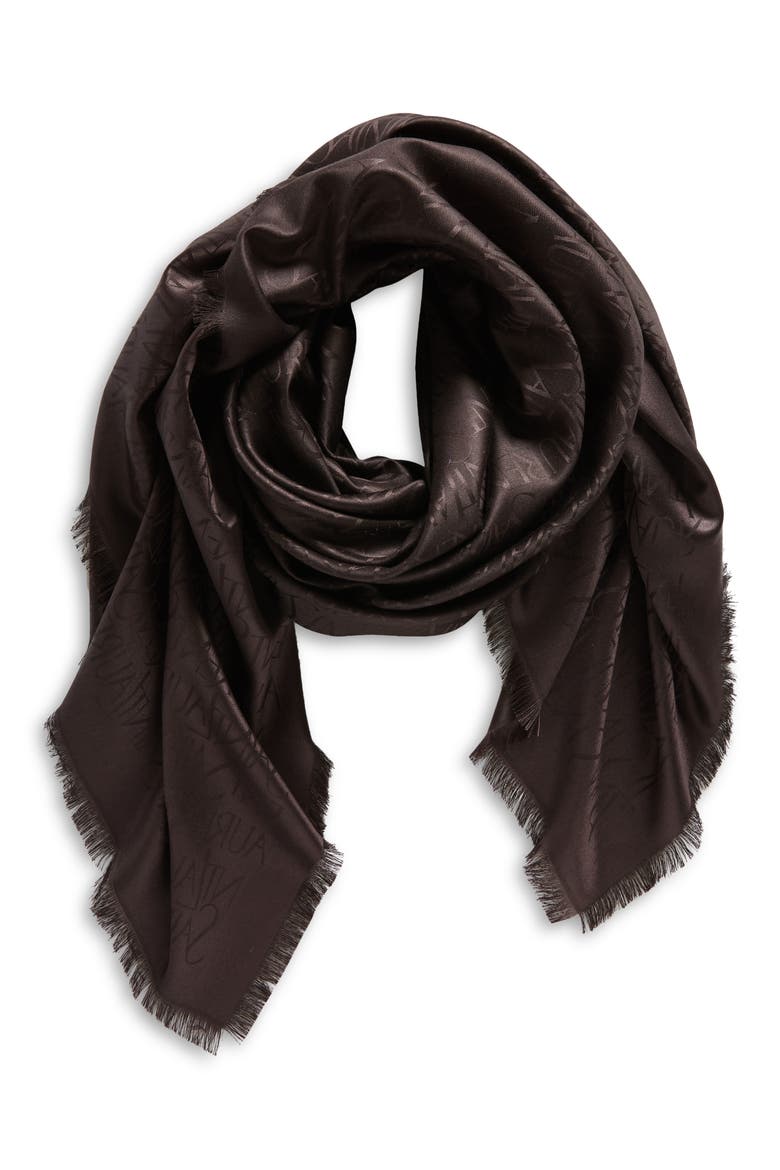 Grand Allover Logo Silk & Wool Scarf, Alternate, color, EXPRESSO