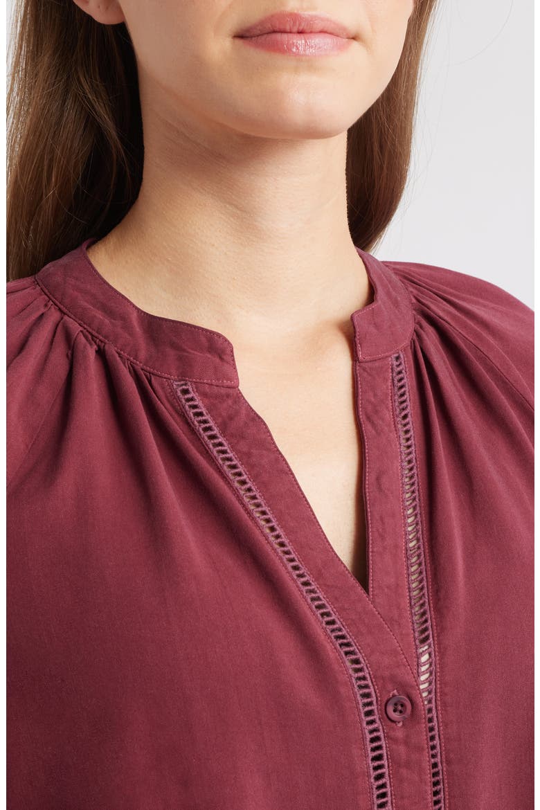 Shirred Button-Up Shirt, Alternate, color, MERLOT HARVEST