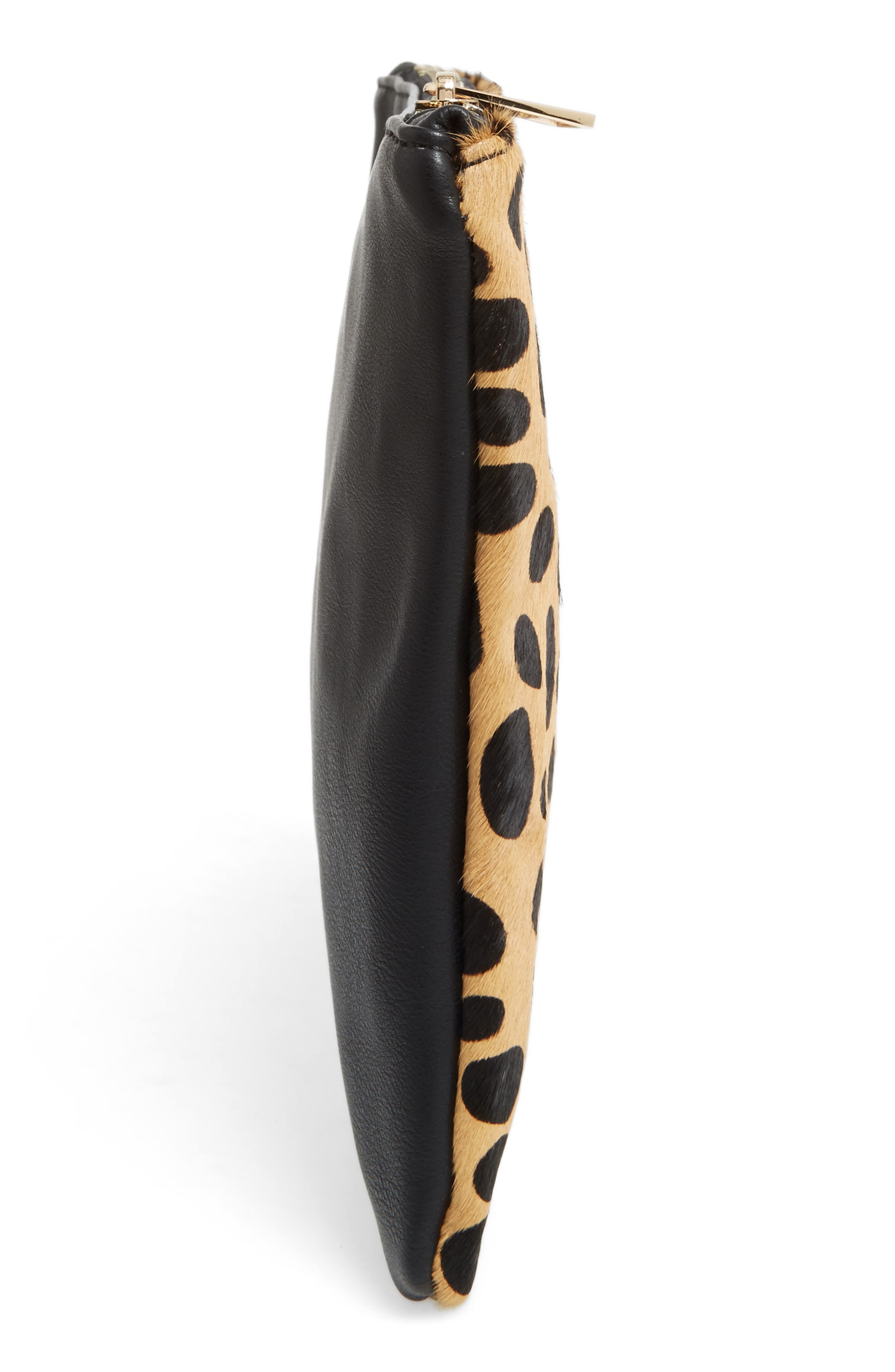 Leopard Print Genuine Calf Hair Clutch, Alternate, color, NATURAL