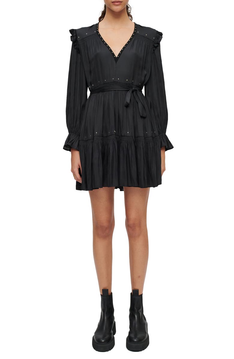 maje Rinode Stud Long Sleeve Dress, Main, color, Noir