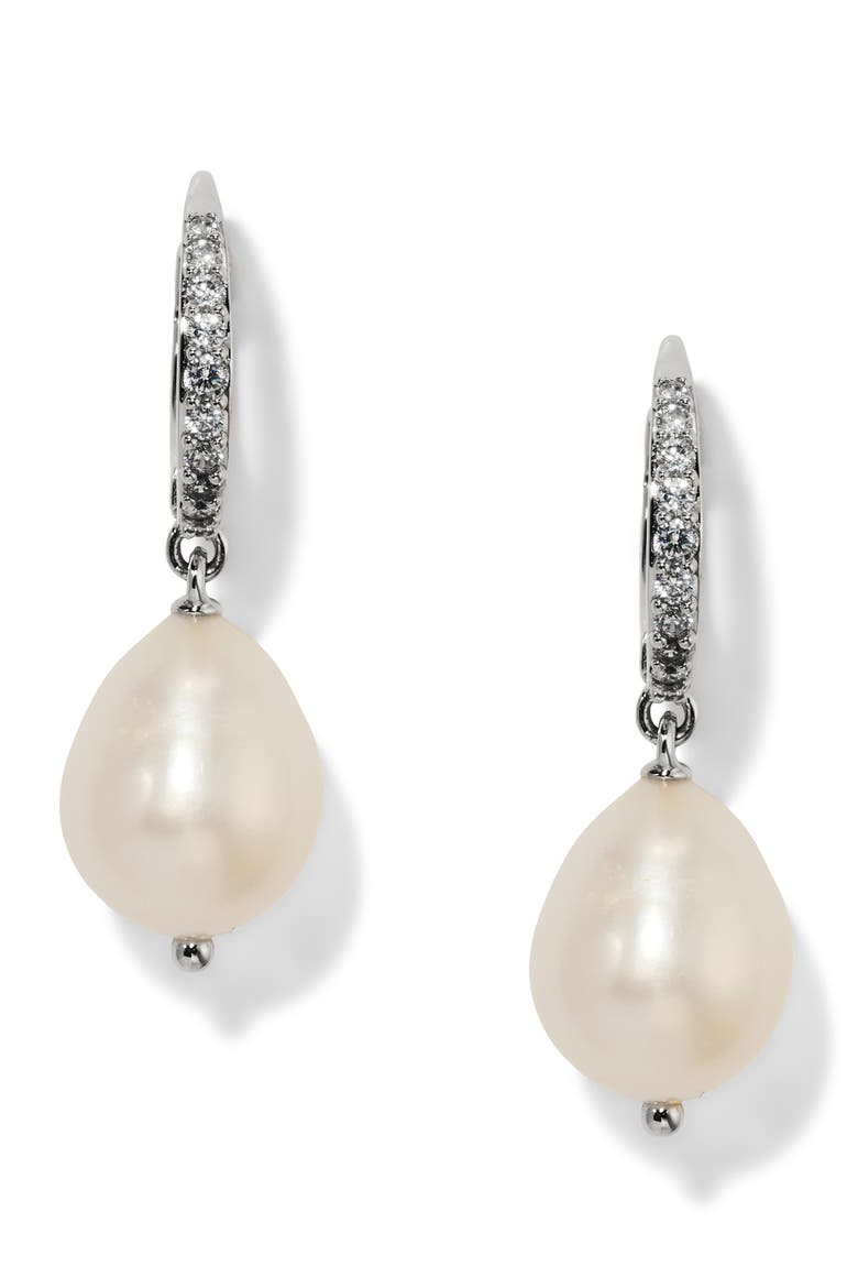 Madrid Freshwater Pearl Double Drop Earrings, Main, color, RHODIUM