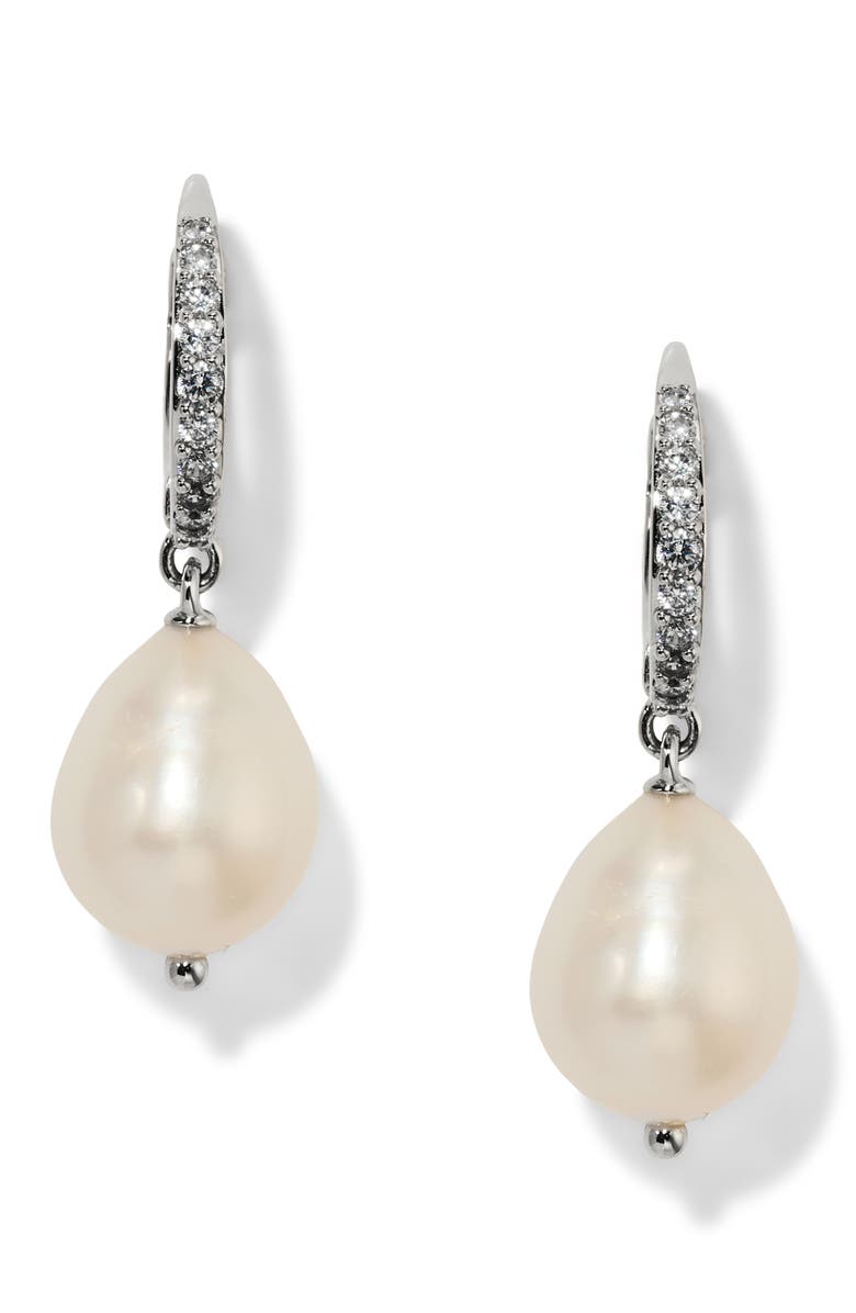 Nadri Madrid Freshwater Pearl Double Drop Earrings, Main, color, Rhodium