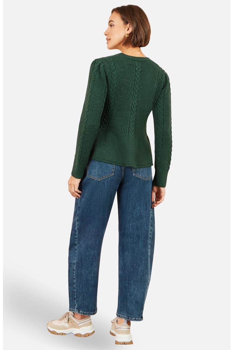 Cable Knit Peplum Cardigan, Alternate, color, Green