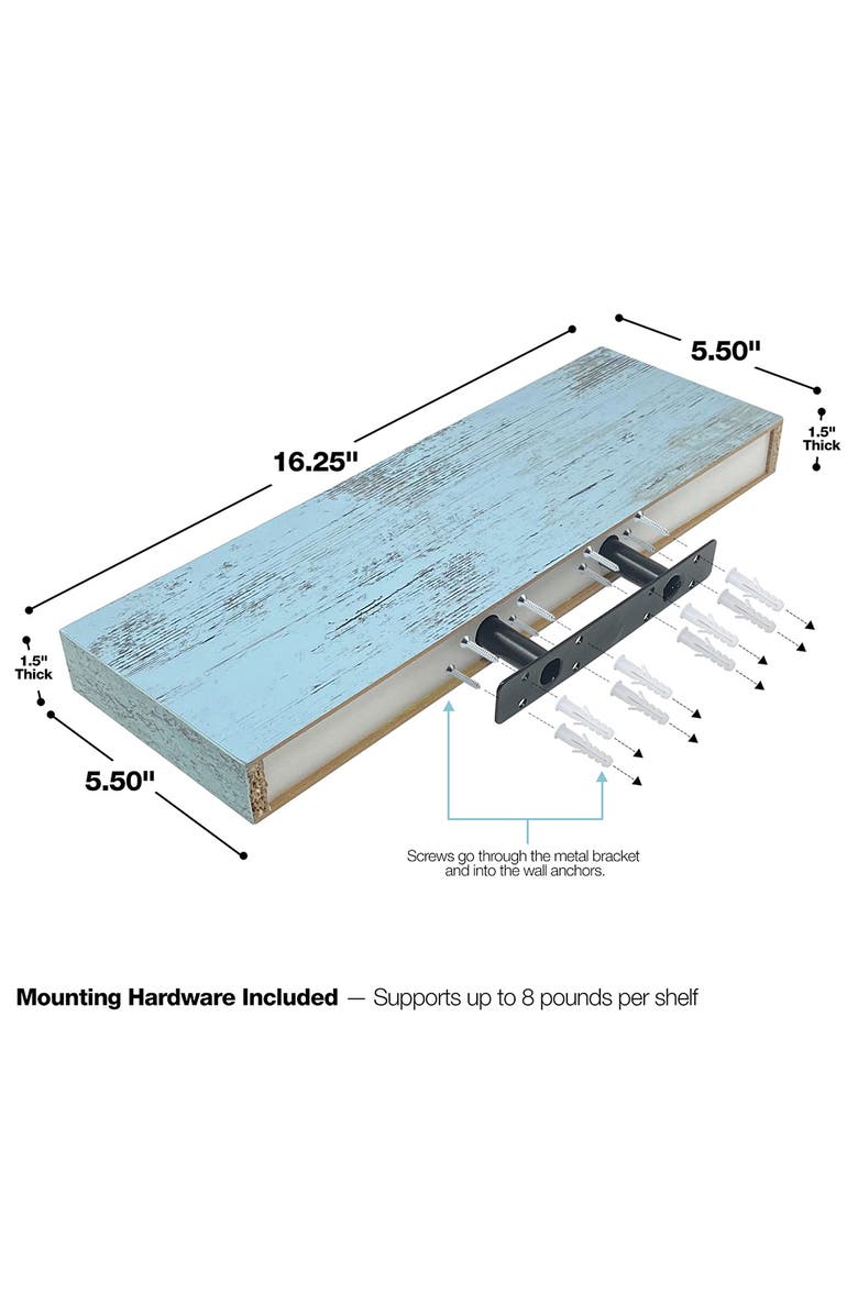 SORBUS Set of 3 Rustic Wood Floating Shelf, Alternate, color, Vintage Blue