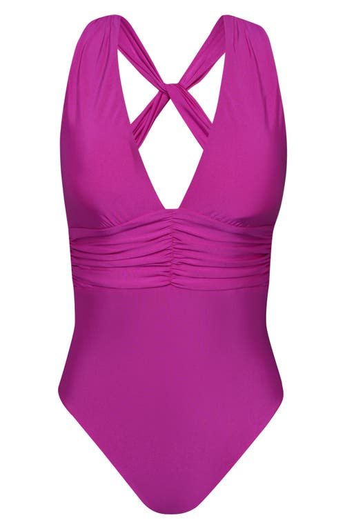 Sunshine 79 Solids Ruched Plunge One-piece Swimsuit In Purple