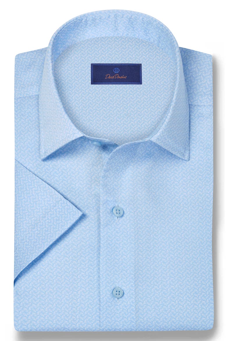 Micro Floral Print Short Sleeve Shirt, Alternate, color, SKY/ WHITE