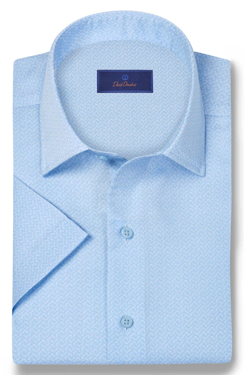 David Donahue Micro Floral Print Short Sleeve Shirt, Alternate, color, Sky/ White