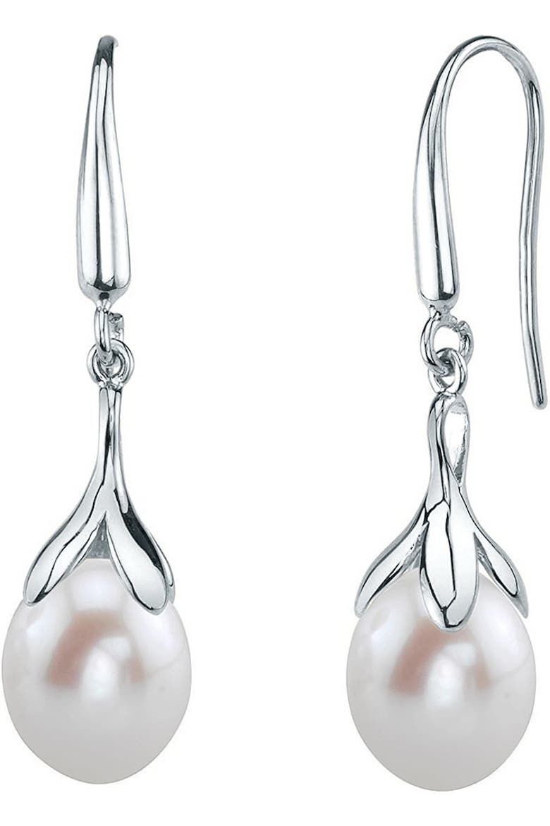 10-11mm Freshwater Pearl Rose Gold Plated Olive Drop Earrings, Main, color, Sterling Silver