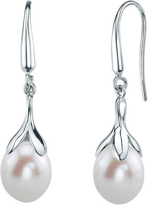 10-11mm Freshwater Pearl Rose Gold Plated Olive Drop Earrings
