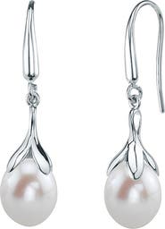 The Pearl Source 10-11mm Freshwater Pearl Rose Gold Plated Olive Drop Earrings