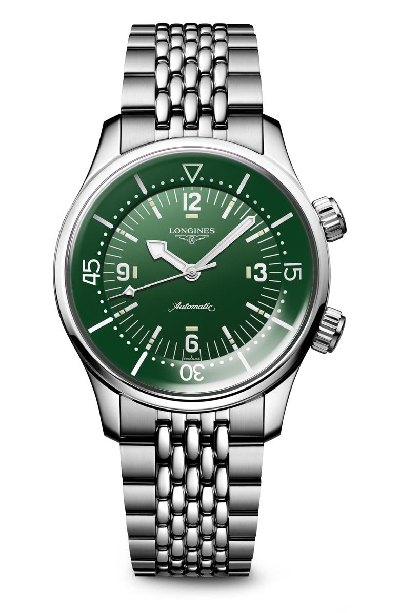 Longines Legend Diver Bracelet Watch, 39mm, Main, color, Green