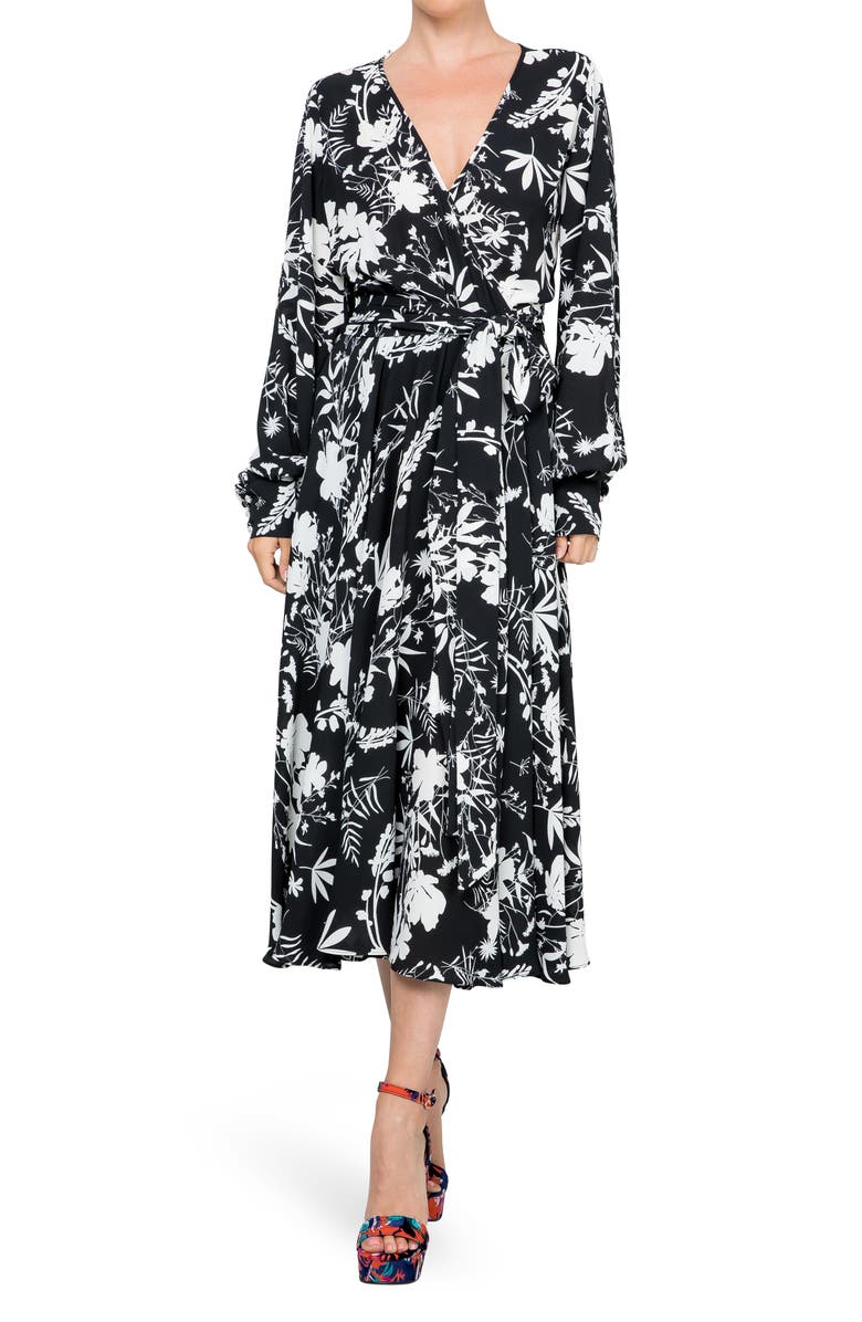 MEGHAN LA Lilypad Surplice Long Sleeve Wrap Midi Dress, Main, color,