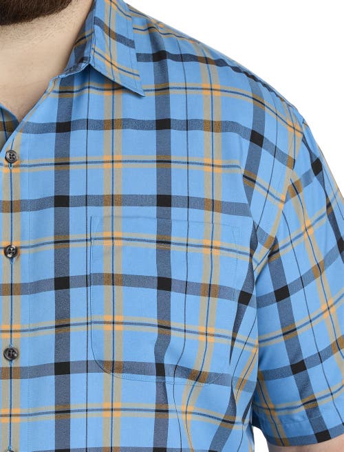 Harbor Bay By Dxl Big & Tall Microfiber Large Plaid Sport Shirt In Blue Yellow