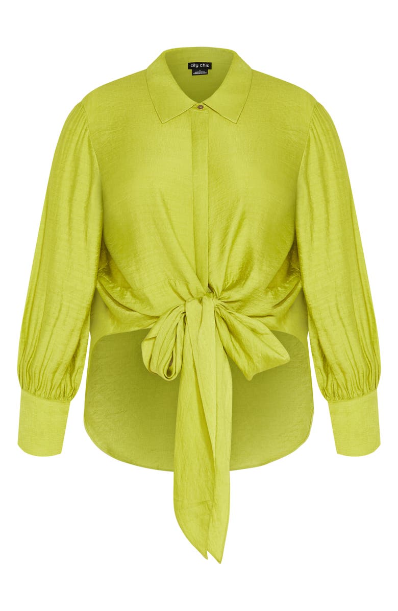 City Chic Winnie Tie Front Shirt, Alternate, color, Green