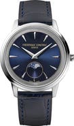 FREDERIQUE CONSTANT Classics Moneta Moon Phase Navy Leather Strap Watch, 37mm