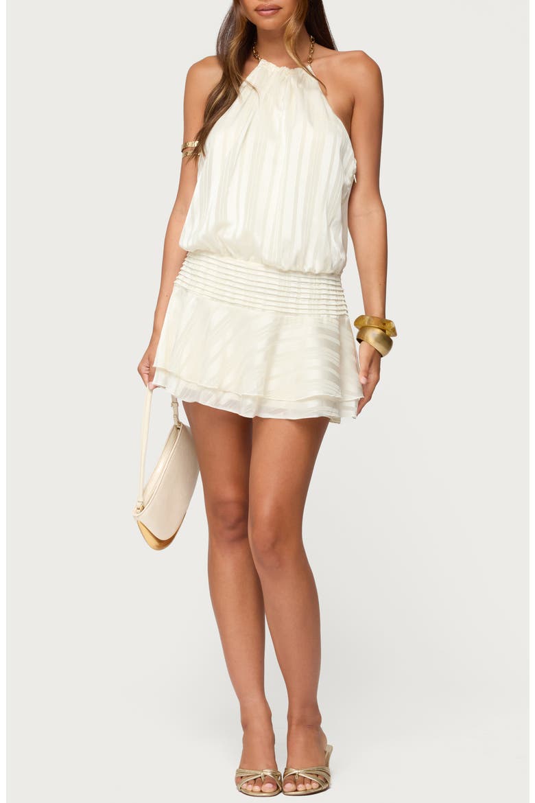 Glossy Drop Waist Halter Minidress, Main, color, BEIGE